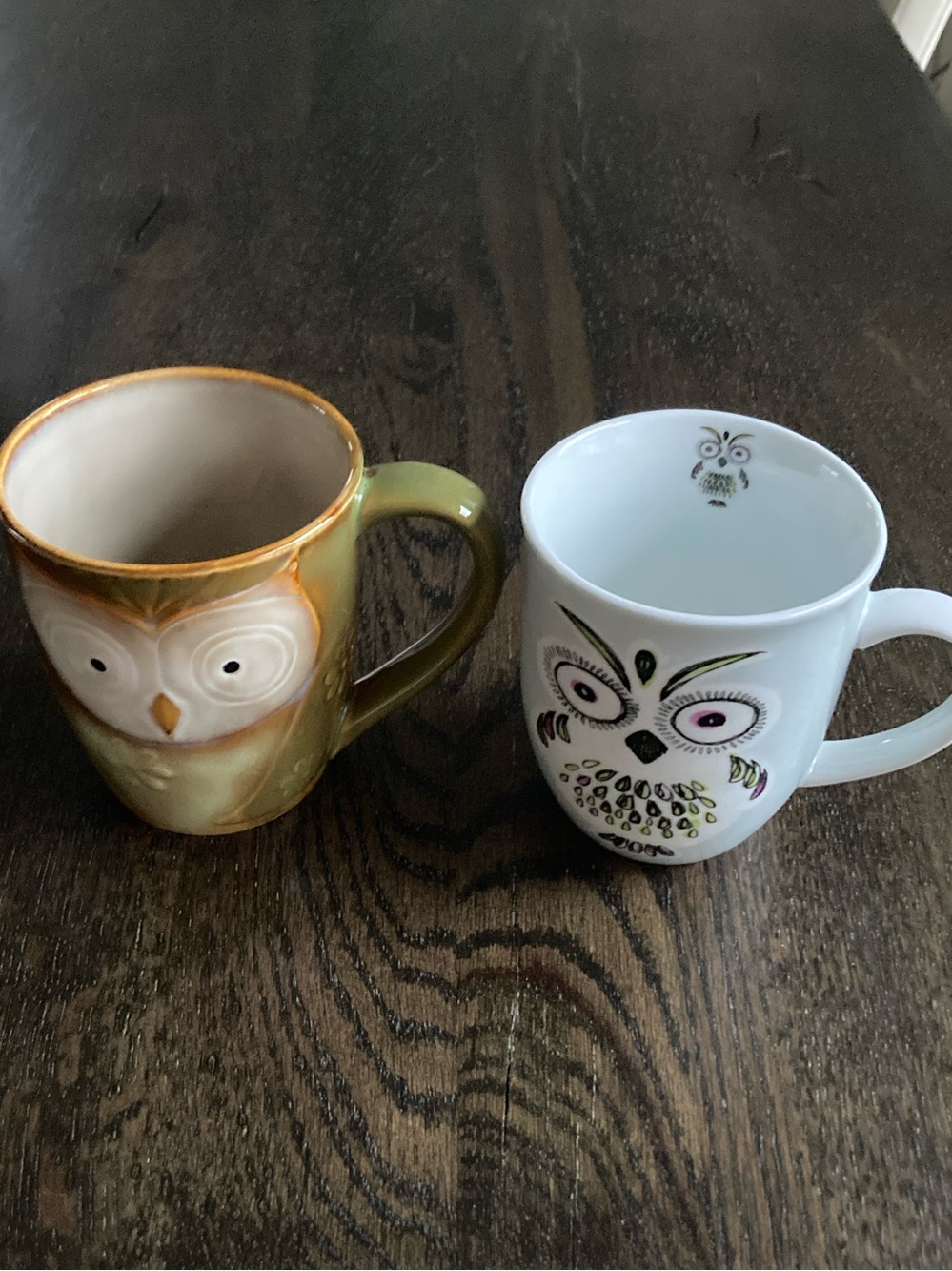 Owl Ceramic Mugs x2 - Green and White